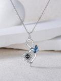 wholesale 925 Sterling Silver Blue Crystal Sunflower & Butterfly Charm Pendant Necklace for Women Gifts-0-2