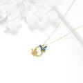 wholesale 14K Gold Blue Enamel Flower & Butterfly Pendant Necklace for Women-0-3