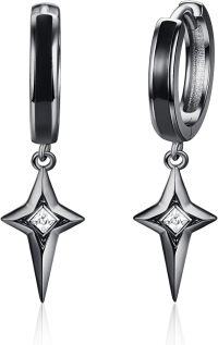 wholesale 925 Sterling Silver Black Plated Star Drop Huggies Earings for Women & Men-Black