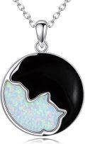 wholesale 925 Sterling Silver Opal Black Onyx Cat Pendant Necklace s for Women Girls-0-0