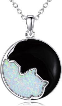 wholesale 925 Sterling Silver Opal Black Onyx Cat Pendant Necklace s for Women Girls-Yin Yang
