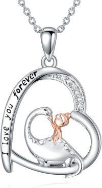 wholesale 925 Sterling Silver Heart Pendant with Fairy and Dinosaur Charm Necklace for Girls-Dinosaur