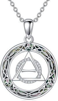 wholesale 925 Sterling Silver Moonstone & Abalone Shell Triple Moon Goddess Pendant Necklace - Protection & Blessings, Celtic Knot, 22mm-Therian-Celtic Knot