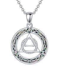 wholesale 925 Sterling Silver Moonstone & Abalone Shell Triple Moon Goddess Pendant Necklace - Protection & Blessings, Celtic Knot, 22mm-Therian-Celtic Knot