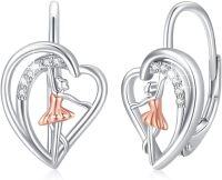 wholesale 925 Sterling Silver Heart Angel Leverback Earrings - Vintage Style  for Mom-E-Ballerina