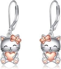 wholesale 925 Sterling Silver Turquoise Heart Cat Bowknot Stud Earrings Gift for Women-Cat Leverback Earrings