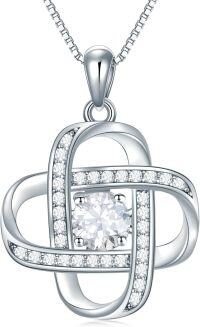 wholesale 925 Sterling Silver 925 Jewelry White Cubic Zirconia Love Knot Pendant Necklaces for Women-Clear Moissanite