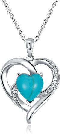 wholesale 925 Sterling Silver Turquoise Heart Pendant Necklace with Chain for Women-C-Heart