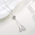 wholesale 925 Sterling Silver Heart-Shaped Teardrop CZ Pendant Necklace - Adjustable Chain  for Women-0-2