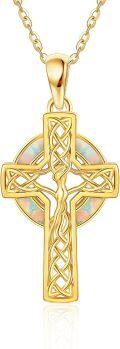 wholesale 14K Gold Celtic Knot Opal Cross Pendant Necklace for Women-0-0