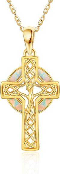 wholesale 14K Gold Celtic Knot Opal Cross Pendant Necklace for Women-Celtic Cross Necklace