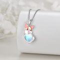 wholesale 925 Sterling Silver Heart Corgi Pendant Necklace with Blue Opal Stone and Pink Enamel Accents-0-3