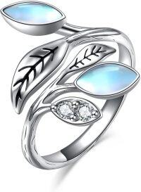 wholesale Sterling Silver CZ Chakra Tree Leaf Adjustable Ring (6 9 ) Holiday Gift-6-Moonstone Ring