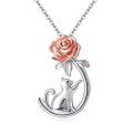 wholesale 925 Sterling Silver Rose And Cat Pendant Necklace-0-0