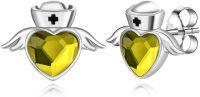wholesale 925 Sterling Silver Angel Stud Earrings with Birthstone for Nurse Women RN Medical Student Doctor Jewelry Gift-Silver-08-Aug