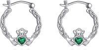 wholesale 925 Sterling Silver Green Crystal Celtic Knot Claddagh Hugger Earrings-Claddagh