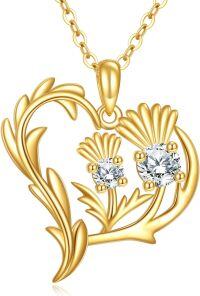 wholesale 10K Gold Crystal Flower Heart Pendant Necklace for Women-Scotch thistle necklace