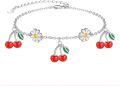 wholesale 925 Sterling Silver Cherry Daisy Charm Anklet for Women Girls Beach Foot Chain  6-8 Adjustable Length-0-0