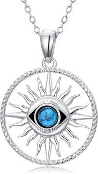 wholesale 925 Sterling Silver & Turquoise Evil Eye Necklace – Sun Design Protection Jewelry for Women-Tangled Evil Eye