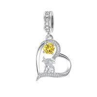 wholesale 925 Sterling Silver Blue Sapphire Moon Heart Cow Charm Pendant-11-November