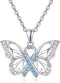 wholesale 925 Sterling Silver Blue Crystal Butterfly Pendant Necklace - PTSD Awareness s for Women-0-0