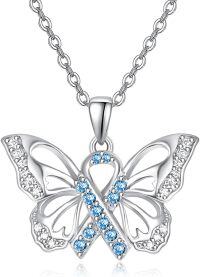 wholesale 925 Sterling Silver Blue Crystal Butterfly Pendant Necklace - PTSD Awareness s for Women-Blue-Colon Cancer