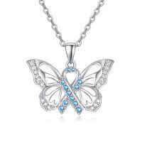 wholesale 925 Sterling Silver Blue Crystal Butterfly Pendant Necklace - PTSD Awareness s for Women-Blue-Colon Cancer