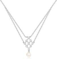 wholesale 925 Sterling Silver Honeycomb Design Freshwater Pearl Double-Layered Necklace for Women-Silver