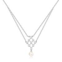 wholesale 925 Sterling Silver Honeycomb Design Freshwater Pearl Double-Layered Necklace for Women-Silver
