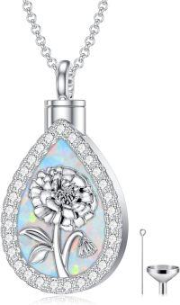 wholesale Sterling Silver Opal Birth Flower Urn Necklace for Ashes 12 Month Memorial Jewelry-10-October-Marigold-10-October-Marigold+Text