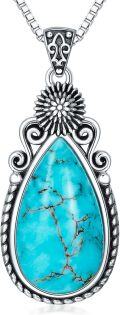 wholesale Sterling Silver Turquoise Vintage Native Western Birth Flower Pendant Necklace for Women-0-36