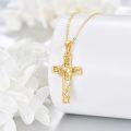 wholesale 14K Gold Sunflower Vine Cross Pendant Necklace Religious s for Men & Women-0-1