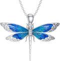 wholesale 925 Sterling Silver & Lab-Grown Diamond Blue Dragonfly Necklace, Hypoallergenic-0-0