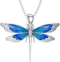 wholesale 925 Sterling Silver & Lab-Grown Diamond Blue Dragonfly Necklace, Hypoallergenic-01-Blue Dragonfly