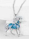 wholesale 925 Sterling Silver Horse Pendant Necklace With Turquoise Inlay-0-4
