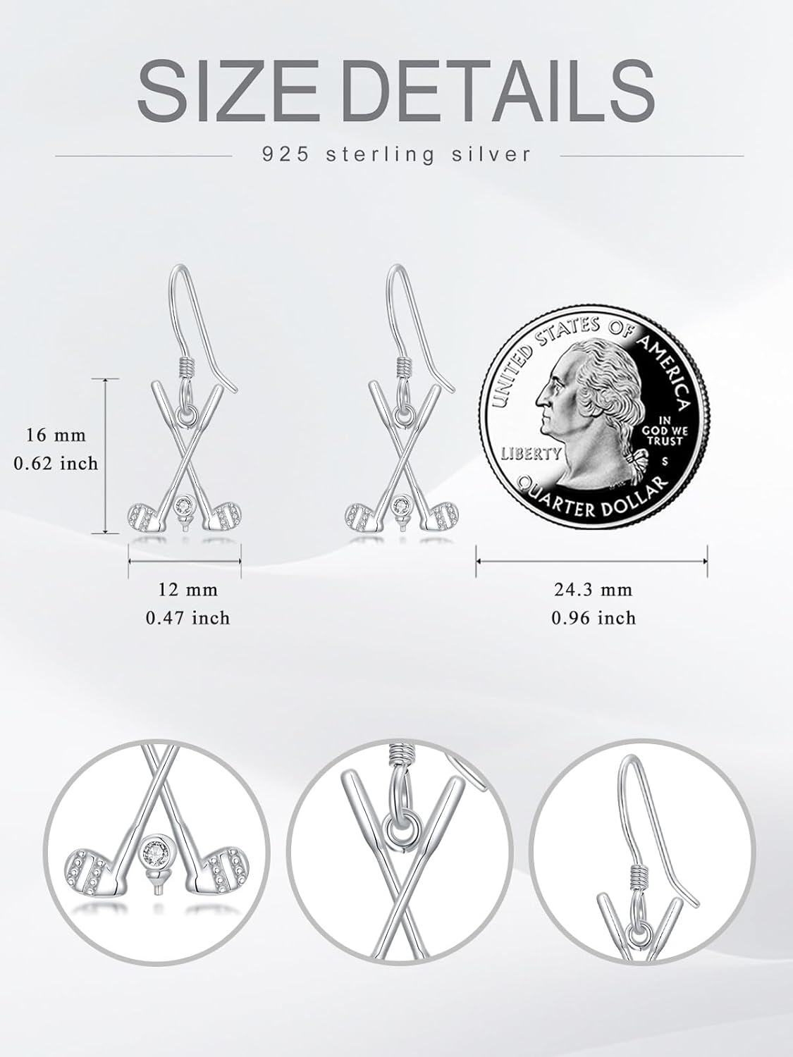 wholesale 925 Sterling Silver & White Zircon Golf Club Earrings with Enamel Ball for Women 16x12mm-0-3