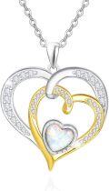 wholesale 925 Sterling Silver & Yellow Gold Plated Opal Double Heart Pendant Necklace for Women-0-0