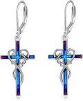 wholesale 925 Sterling Silver Blue & Purple Cross Dangle Earrings s for Women-0-0