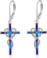 wholesale 925 Sterling Silver Blue & Purple Cross Dangle Earrings s for Women-Faith cross dangle earrings