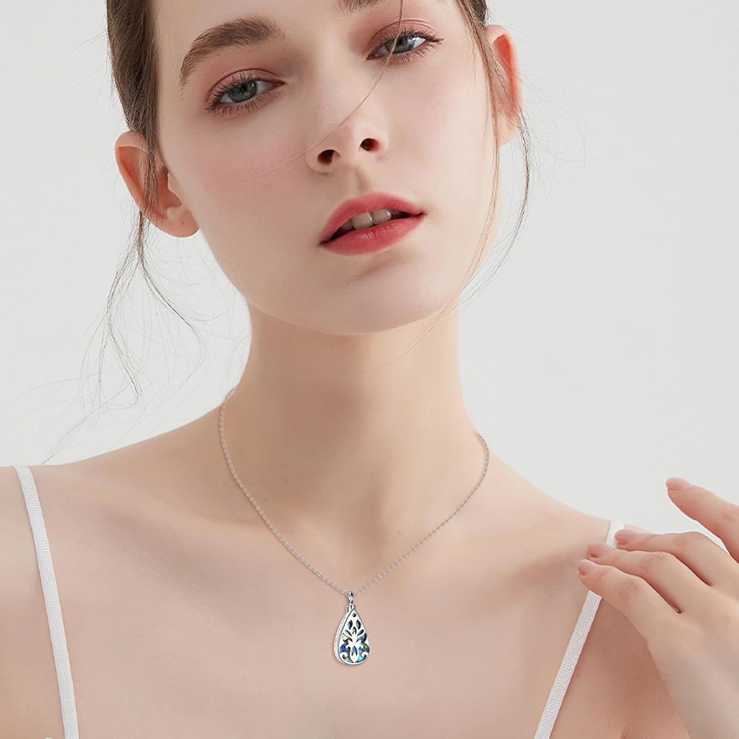 wholesale 925 Sterling Silver Teardrop Abalone Shell Cremation Jewelry Pendant Necklace with Funnel and Fill Tool-0-5