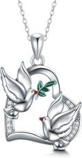 wholesale 925 Sterling Silver Swans with Olive Branches and Cubic Zirconia Pendant Necklace-0-0