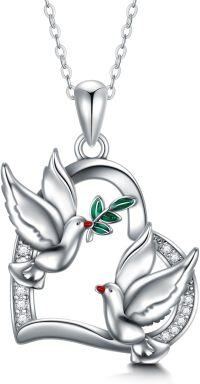 wholesale 925 Sterling Silver Swans with Olive Branches and Cubic Zirconia Pendant Necklace-Peace Dove Necklace