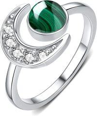 wholesale 925 Sterling Silver Moon Ring Crescent Open Adjustable Gift for Women-Malachite