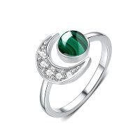 wholesale 925 Sterling Silver Moonstone Crescent Rings Wholesale With Diamonds-Malachite