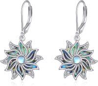 wholesale 925 Sterling Silver Abalone Shell Moonstone Lotus Leaf Leverback Earrings 4cm Long-Lotus Flower Earrings