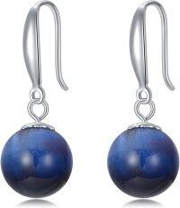 wholesale 925 Sterling Silver Navy Blue Agate Drop Earrings-Sapphire Sea Willow Bead