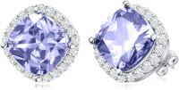 wholesale 925 Sterling Silver CZ Simulated Birthstone Sparkle Halo Square Stud Earrings-June Birthstone