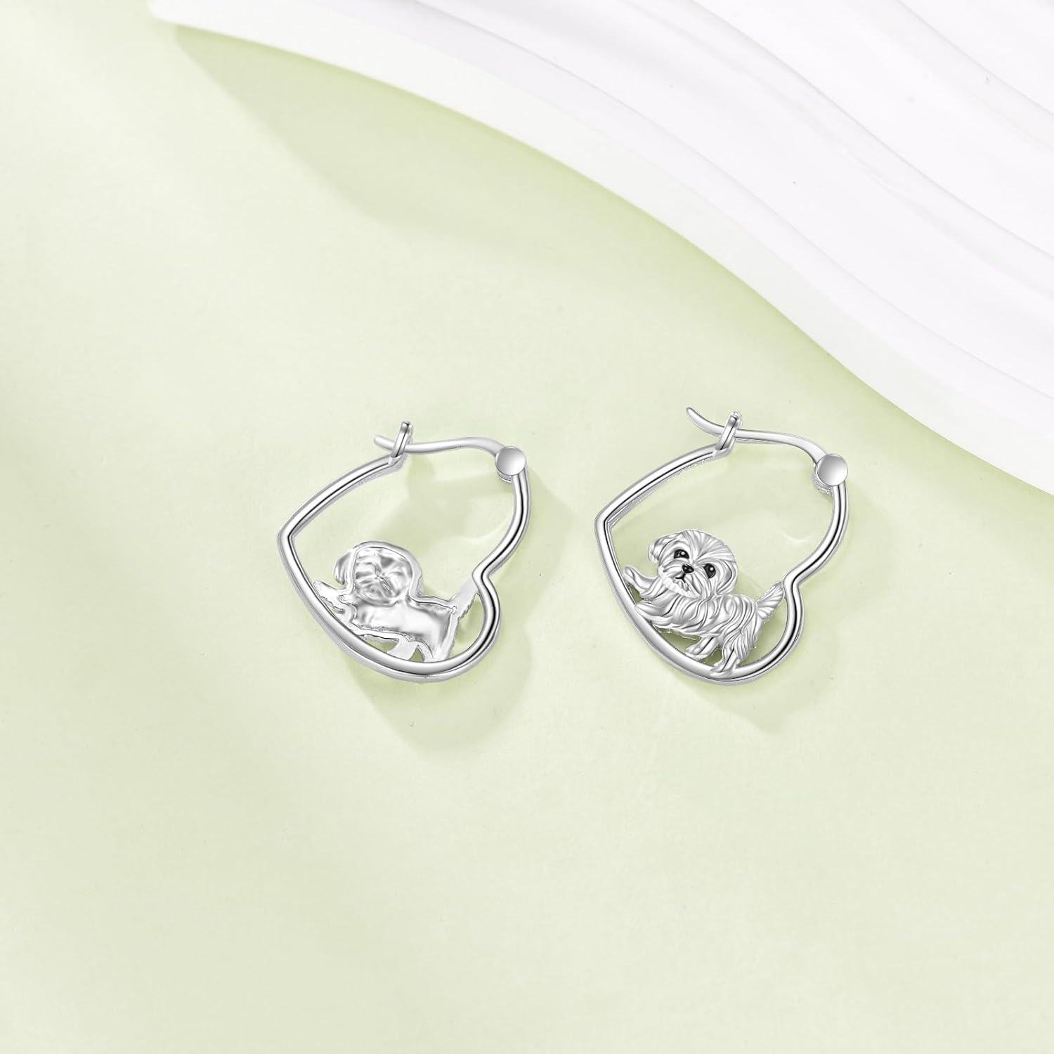 wholesale 925 Sterling Silver Hypoallergenic Maltese Hoop Earrings with Adorable Dog Charms (0.96) - Perfect Gift for Women-0-1