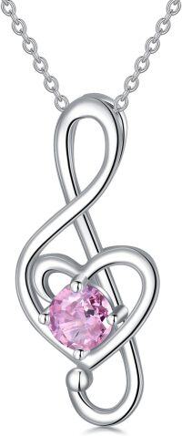 wholesale 925 Sterling Silver 12 Birthstone Music Note Necklace for Women-10-October-Pink Tourmaline