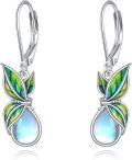 wholesale 925 Sterling Silver Moonstone Green Leaf Drop Earrings for Women-0-0